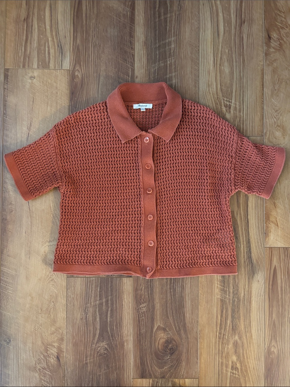 Madewell rust orange 100% cotton crochet polo cardigan